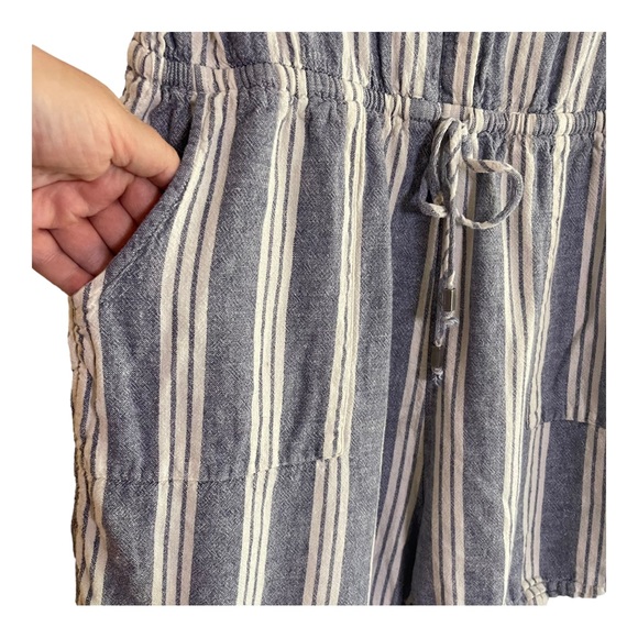 Kelly Renee Linen Striped Sleeveless Romper Blue Ivory - Picture 6 of 8